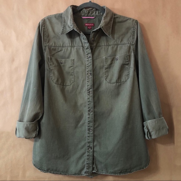 Target Tops - Target | Merona | Olive Green Button Front Top